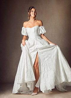 Azazie Gladiola Wedding Dresses Diamond White Ball-Gown Sweetheart Neckline Floral Burnout Jacquard Dress image9