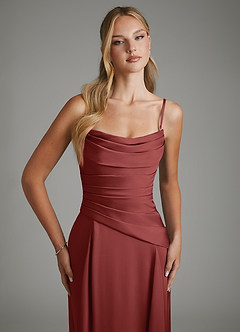 Azazie Gabriela Brautjungfernkleider A-Linie Korsett Stretch-Satin Kleid Terrakotta image3