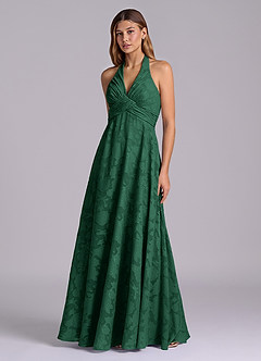 Azazie Tessie Brudtärnklänningar Klä av A-Linje i Blommig Utbrändhet Plisserad Mörkgrön image3