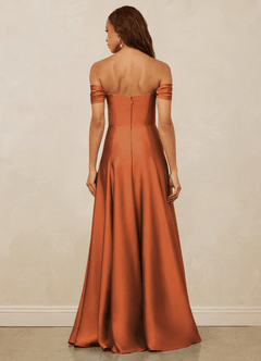 Christian Siriano Bridal for Azazie 1002 Bridesmaid Dresses Cinnamon A-Line Off the Shoulder Stretch Satin Convertible Dress image6