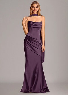 Azazie Pelagia Bridesmaid Dresses Plum Mermaid Corset Stretch Satin Convertible Dress image3