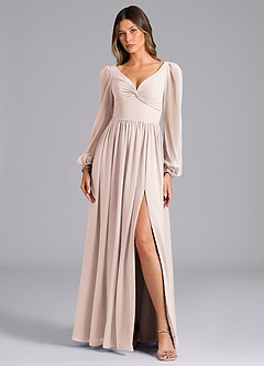 Azazie Zeya Bridesmaid Dresses Rose Petal A-Line Long Sleeve Chiffon Dress image4
