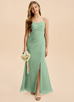 Azazie Amelia Junior Matcha Mermaid Pleated Chiffon Dress image3