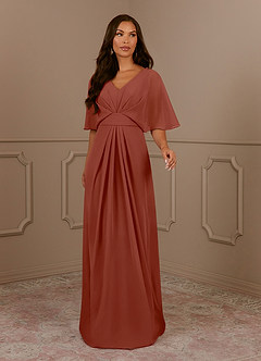 Azazie Oksana Mother of the Bride Dresses Auburn A-Line V-Neck Pleated Chiffon Dress image2