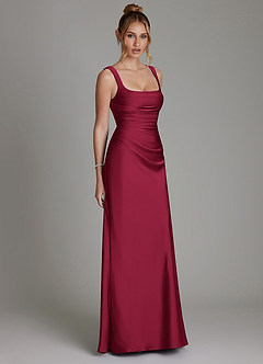 Azazie Agustina Robes de demoiselle d'honneur Robe Sirène en Satin extensible Corset Bourgogne image4
