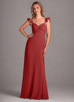 Azazie Kaylyn Robes de demoiselle d'honneur Robe Trapèze en Mousseline de soie Rayé Rouille image1