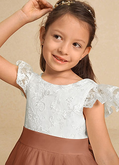 Azazie Vetty Flower Girl Dresses Ivory Bronzer A-Line Lace Tulle Dress image8