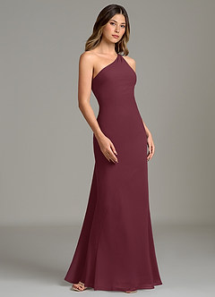 Azazie Juniper Bridesmaid Dresses Cabernet Mermaid One Shoulder Chiffon Dress image5
