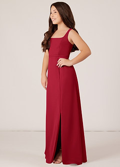 Azazie Renee Junior Scarlet A-Line Side Slit Chiffon Dress image3