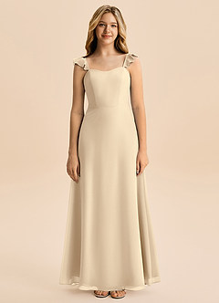 Azazie Mavie Junior Abito A-Line in Chiffon Increspato Champagne image4