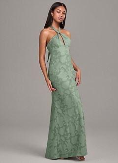 Azazie Ailany Robes de demoiselle d'honneur Robe Trapèze en Blumen-Burnout Plissée Matcha image6