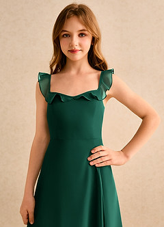 Azazie Chip Girls Formal Blumenmädchenkleider A-Linie ärmellos Chiffon Kleid Smaragd image6