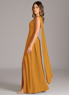 Azazie Tella Bridesmaid Dresses Butterscotch A-Line One Shoulder Chiffon Dress image4