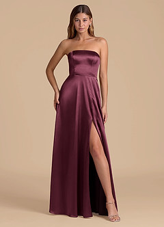 Azazie Wren Jurken voor bruidsmeisjes Jurk van Metaalachtig Satijn met A-Lijn Strapless Cabernet image4