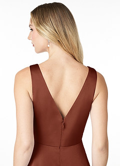 Azazie Nelly Bridesmaid Dresses Clay A-Line V-Neck Pleated Stretch Satin Dress image5