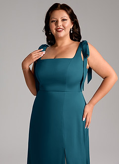 Azazie Frostine Brautjungfernkleider A-Linie Schleifen Stretch-Satin Kleid Tintenblau image12