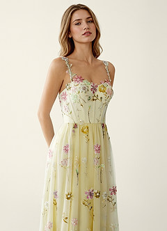 Irisqun Yellow 3D Flowers Sequin Embroidery Beading Tulle Prom Dress image6