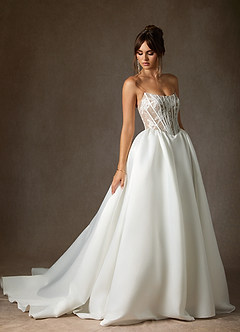 Azazie Mirabeth Abiti da Sposa Abito Principessa in Pizzo Senza Cinturino Bianco Diamante Caramello image4