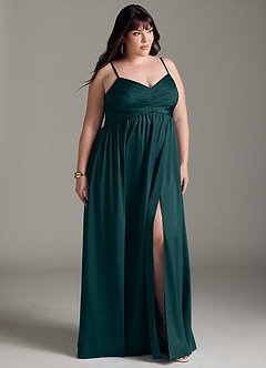 Azazie Alia Bridesmaid Dresses Pine A-Line Pleated Stretch Satin Dress image12