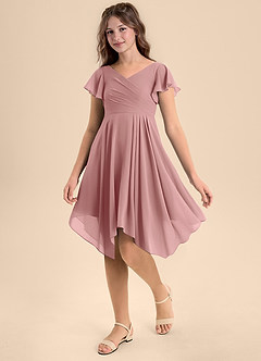 Azazie Janeaurelia Junior Dusty Rose A-Line Pleated Chiffon Dress image3