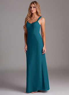 Azazie Denice Bridesmaid Dresses Ink Blue Sheath Pleated Chiffon Dress image4