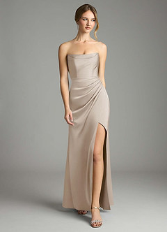 Azazie Leonis Bridesmaid Dresses Frost Mermaid Pleated Stretch Satin Convertible Dress image5