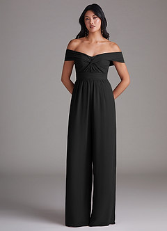 Azazie Lamara Brautjungfernkleider Wandelbar Schulterfrei Chiffon Overall/Jumpsuit Schwarz image3