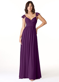 Azazie Lissa Bridesmaid Dresses Grape A-Line Lace Chiffon Dress image1