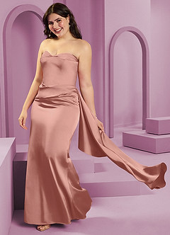 Barbie ♥ Azazie Vestidos de damas de honor Vestido de Rosetón de Satén Elástico de Corte Recto Convertible con Sin tirantes image14