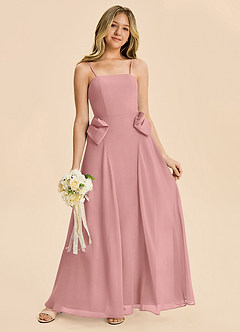 Azazie Nyah Junior Dusty Rose A-Line Pleated Chiffon Dress image3