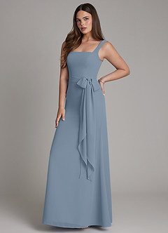Azazie Katya At-home Try On Dresses Dusty Blue Mermaid Square Neckline Chiffon Convertible Dress image6