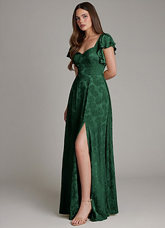 Azazie Keya Bridesmaid Dresses Forrest Green Jacquard A-Line Ruched Jacquard Dress image6