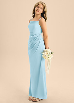 Azazie Renna Junior Sky Blue A-Line Pleated Stretch Satin Dress image3