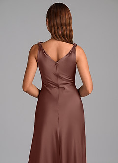 Azazie Nerine Brudtärnklänningar Klä av A-Linje i Stretch Satin Plisserad Espresso image2