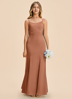 Azazie Lioren Junior Bronzer Sheath Bow Stretch Satin Dress image5