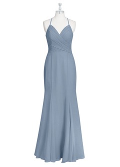 Azazie Carolina Brautjungfernkleider Meerjungfrau-Linie Gestreift Chiffon Kleid Staubblau image6
