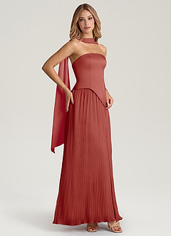 Azazie Tierney Bridesmaid Dresses Terracotta A-Line Strapless Chiffon Convertible Dress image7