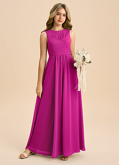 Azazie Skyla Junior Vestido de Fucsia de Gasa de Corte en A con Plisado image6