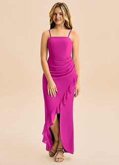 Azazie Buzzy Junior Robe Fourreau en Mousseline de soie Plissée Fuchsia image4