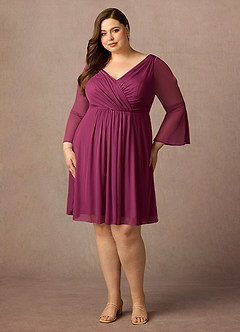 Azazie Teraso 신부의 어머니 드레스 A라인 망사 무릎 길이 드레스 image9
