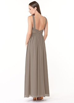 Azazie Genelle Final Sale Taupe Flowy Lace Chiffon Dress image4