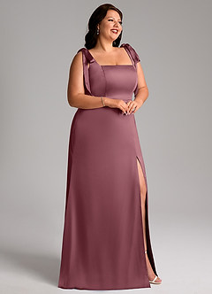 Azazie Frostine Bridesmaid Dresses Desert Rose A-Line Bow Stretch Satin Dress image11