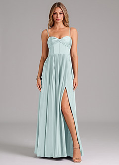 Azazie Akiko Bridesmaid Dresses Mist A-Line Sweetheart Neckline Stretch Satin Dress image1