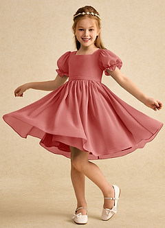 Azazie Jolie Flower Girl Dresses Antique Rose A-Line with Sleeves Chiffon Dress image3