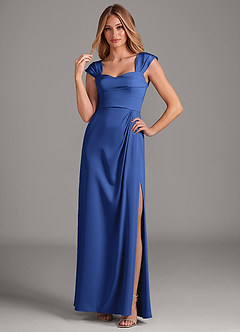 Azazie Laila Robes de demoiselle d'honneur Robe Trapèze en Satin extensible Plissée Bleu Roi image3