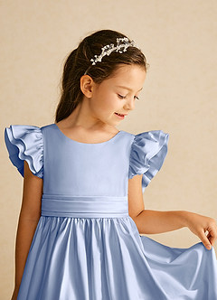 Azazie Piglette Flower Girl Dresses Ice A-Line Bow Matte Satin Dress image3