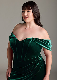 Azazie Jas Bridesmaid Dresses Emerald Sheath Off-The-Shoulder Corset Velvet Convertible Dress image15
