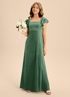 Azazie Bondi Junior Eucalyptus A-Line Bow Velvet Dress image1