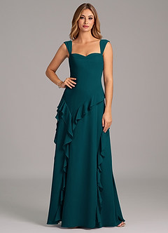 Azazie Sloane Robes de demoiselle d'honneur Robe Trapèze en Mousseline de soie Encolure en Forme de Cœur Vert Pin image5