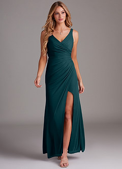 Azazie Leandra Bridesmaid Dresses Pine Mermaid V-Neck Pleated Mesh Dress image5